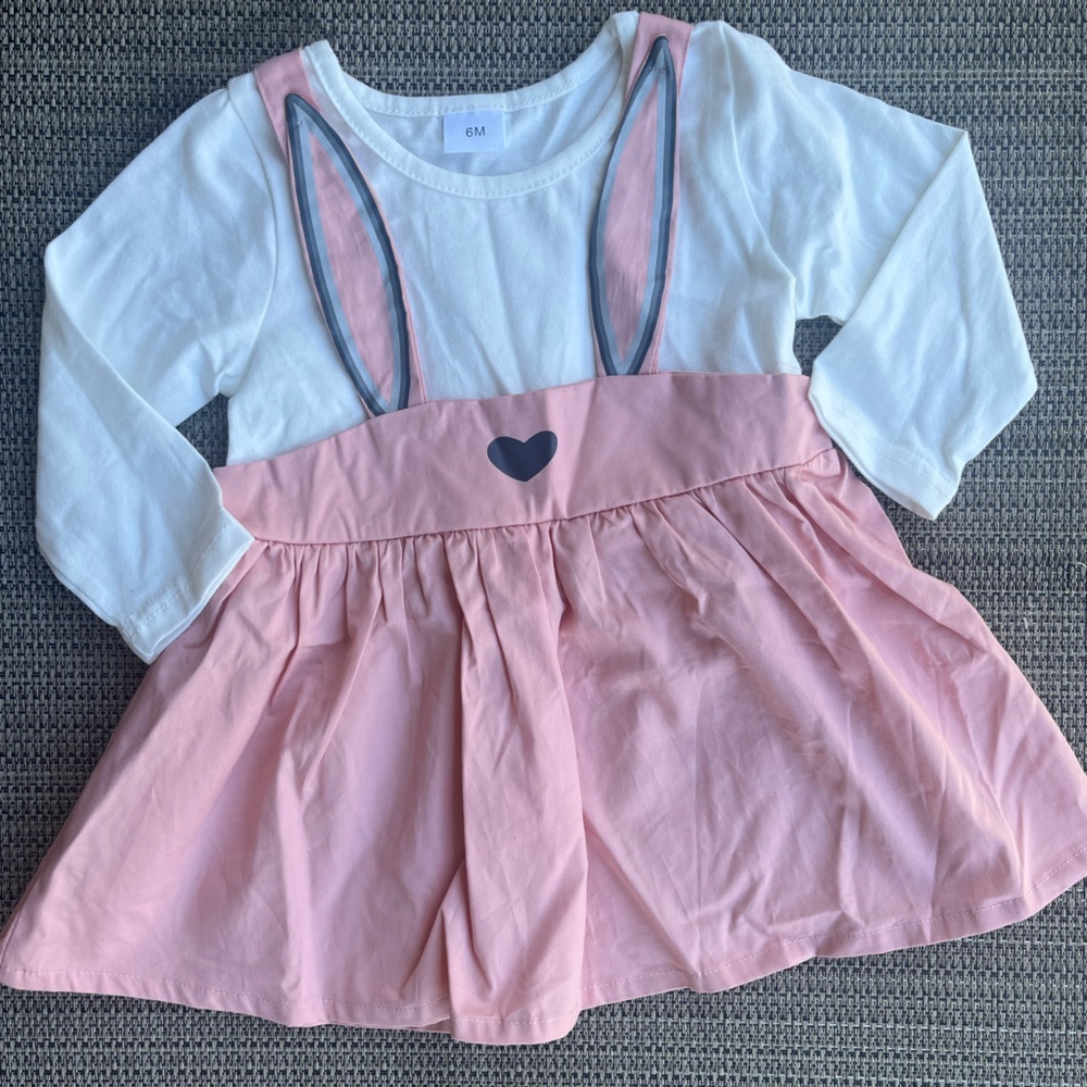 Boutique Baby Girl Pink “Bunny” Suspender Easter Dress Set - NWOT